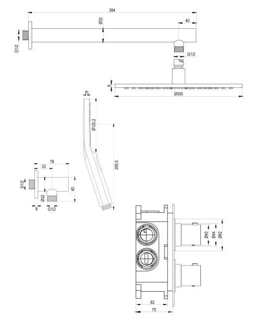 Thumbnail: Brauer Inbouwset 32 Thermostatische Regendouche Ø300 met Copper Edition