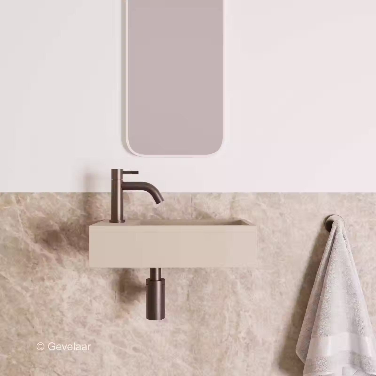 Zaphir Eva fonteinset solid surface beige links schuin gebogen gunmetal