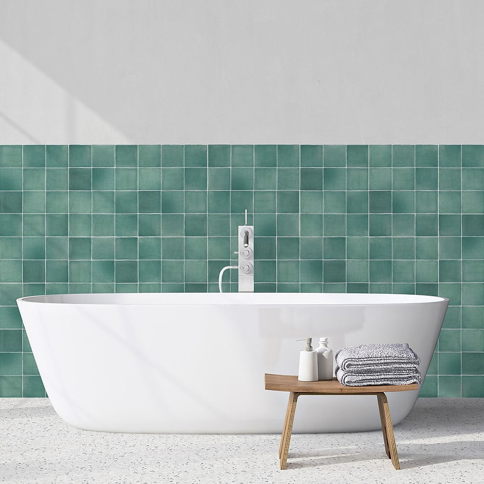 Thumbnail: Handvorm vierkante glans mintgroene tegel aan de wand in een badkamer