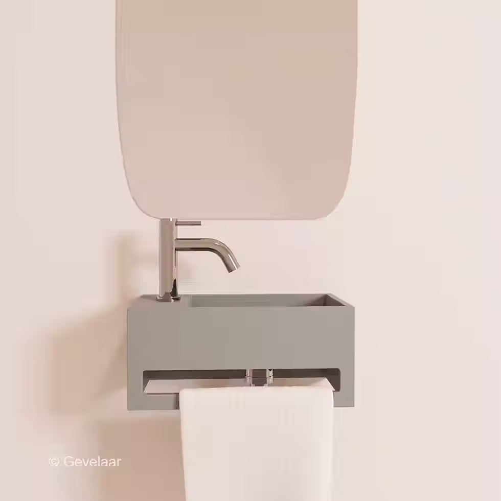 Zaphir SoSu fonteinset solid surface clay beton links schuin gebogen chroom
