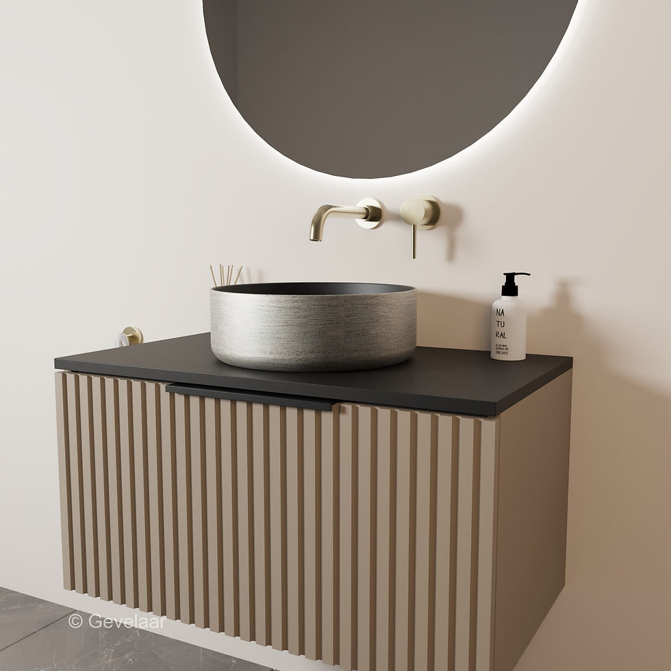 Thumbnail: Tanaro premium waskom rond keramiek met zilver relief 36 cm zwart