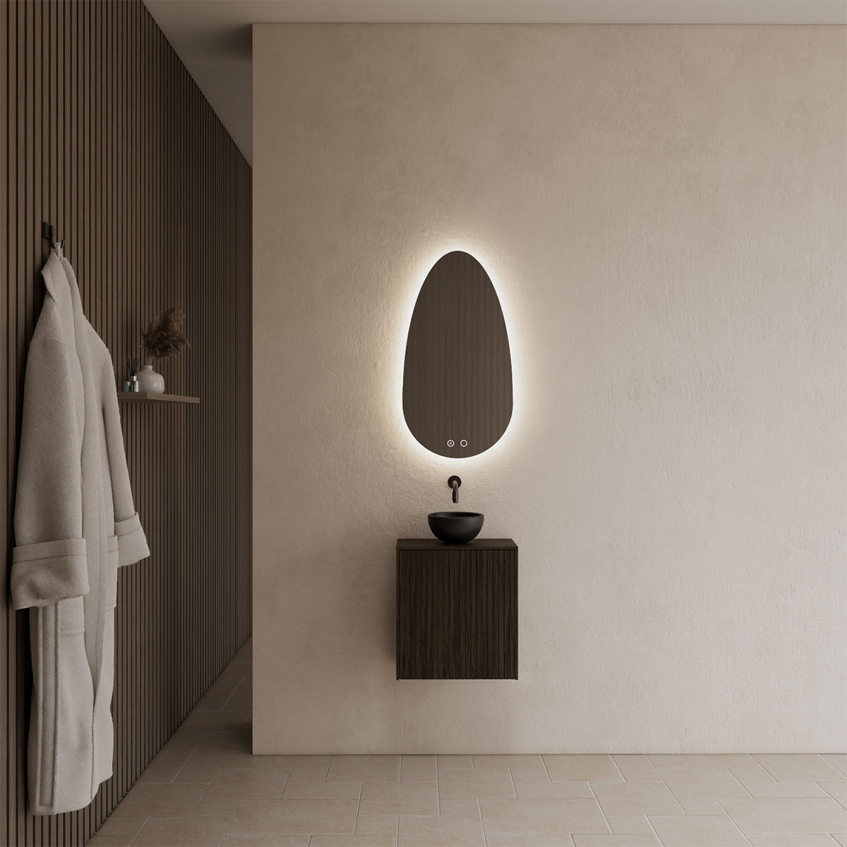 Gliss Design Timotheus fonteinkast 40 cm ribbelfront charcoal met topplaat