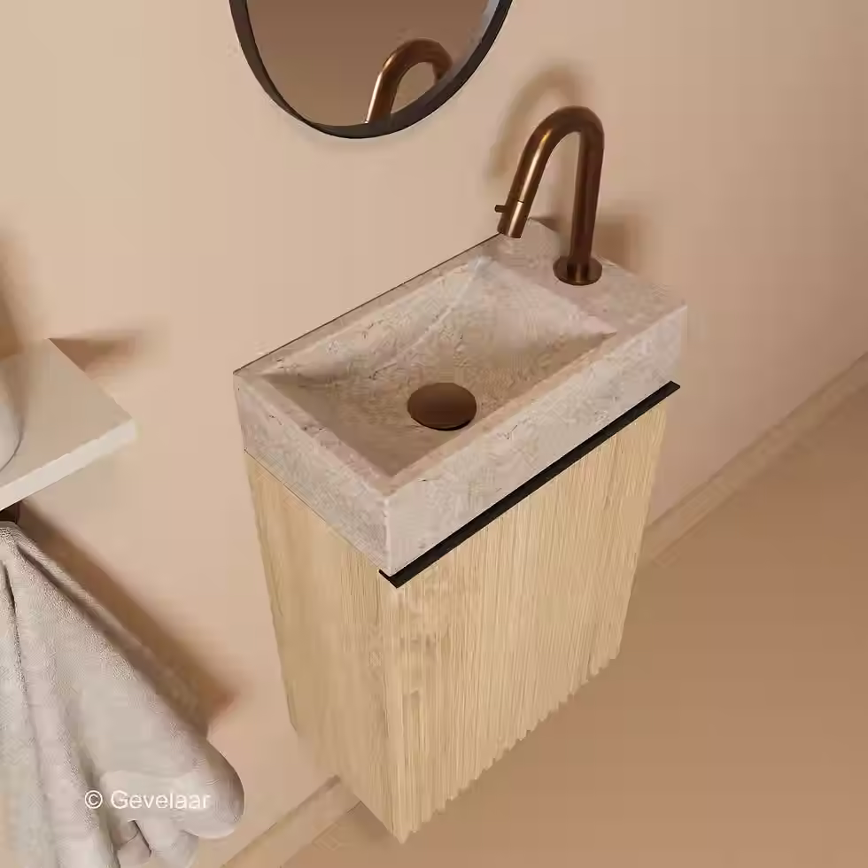 Thumbnail: Zaphir Freshdream fonteinset eiken travertin rechts gebogen geb brons