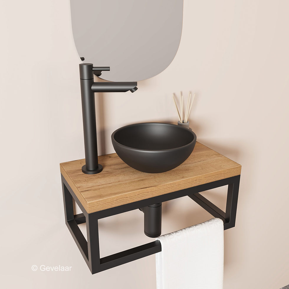 Thumbnail: Tanaro Esmay toilet fontein waskom mat zwart -plank Navarro eiken