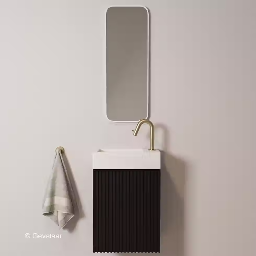 Zaphir Freshdip Fonteinset zwarte kast wasbak mat wit kraan geb. goud