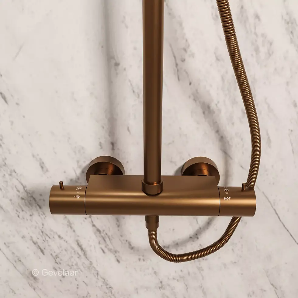 Thumbnail: Wiesbaden Caral thermostatische regendoucheset opbouw geborsteld brons koper