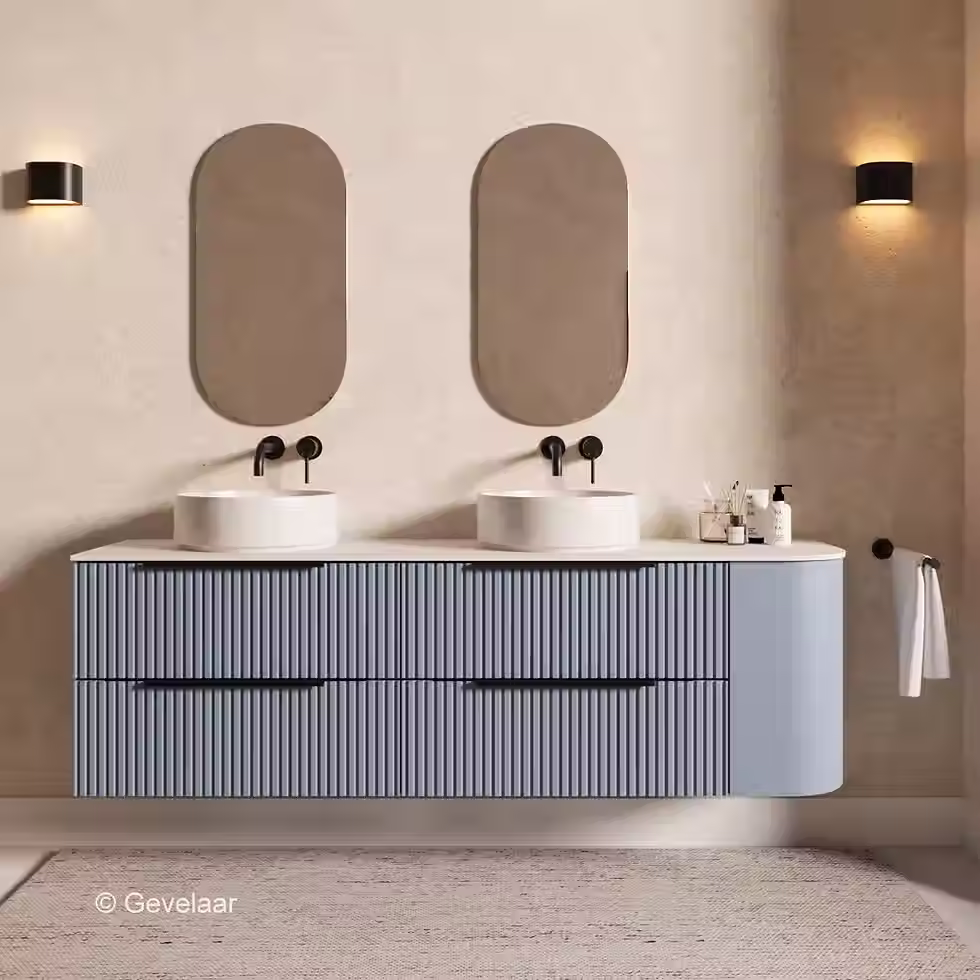Thumbnail: SoXeL Rib badmeubel mis blauw dubbel afdekblad mat wit rechts 180cm