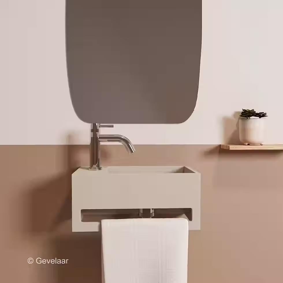 Zaphir SoSu fonteinset solid surface beige links schuin gebogen chroom