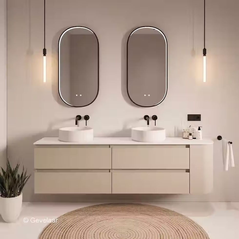SoXeL badmeubel Cappu afgeronde hoek afdekblad mat wit rechts 200cm