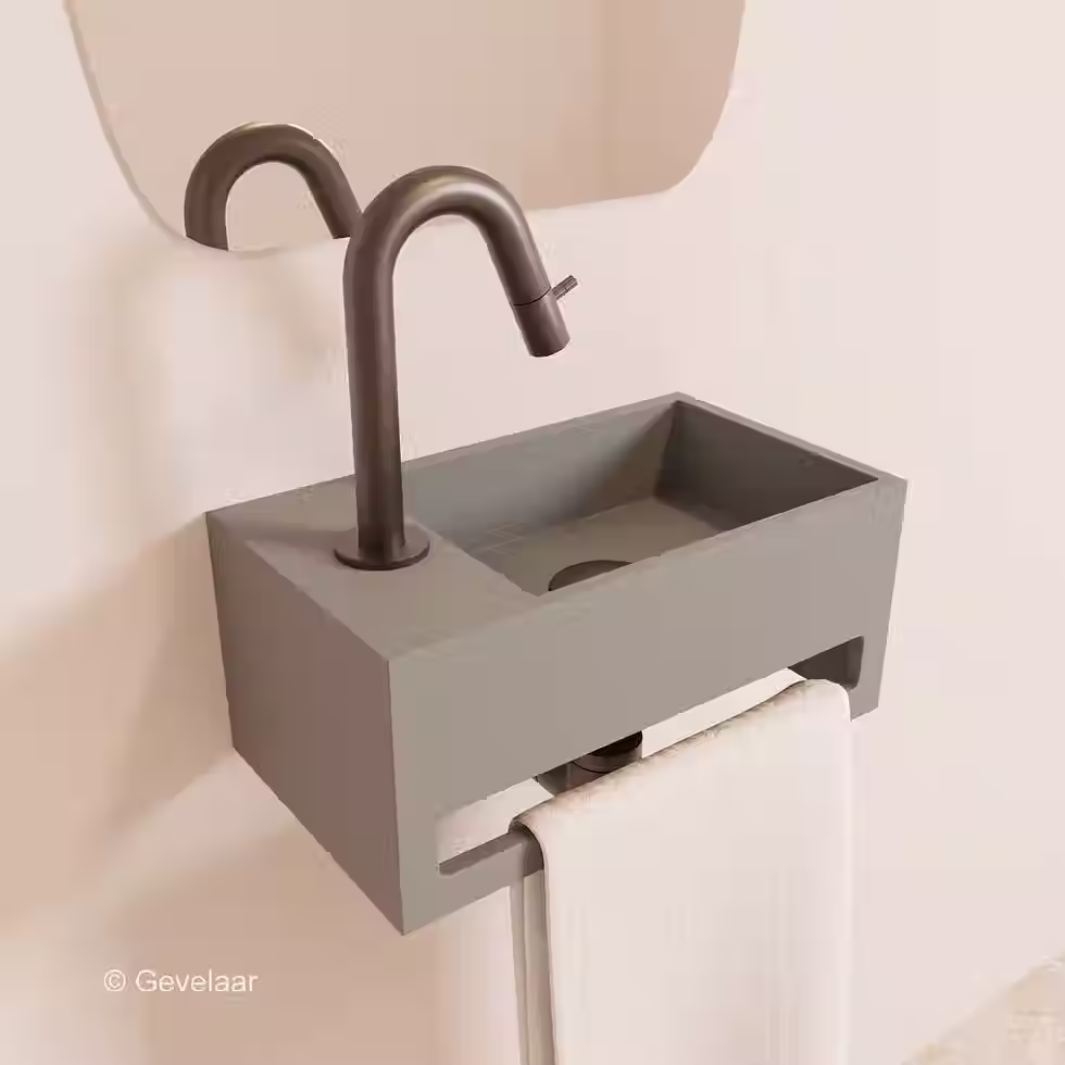 Zaphir SoSu fonteinset solid surface clay beton links gebogen gunmetal