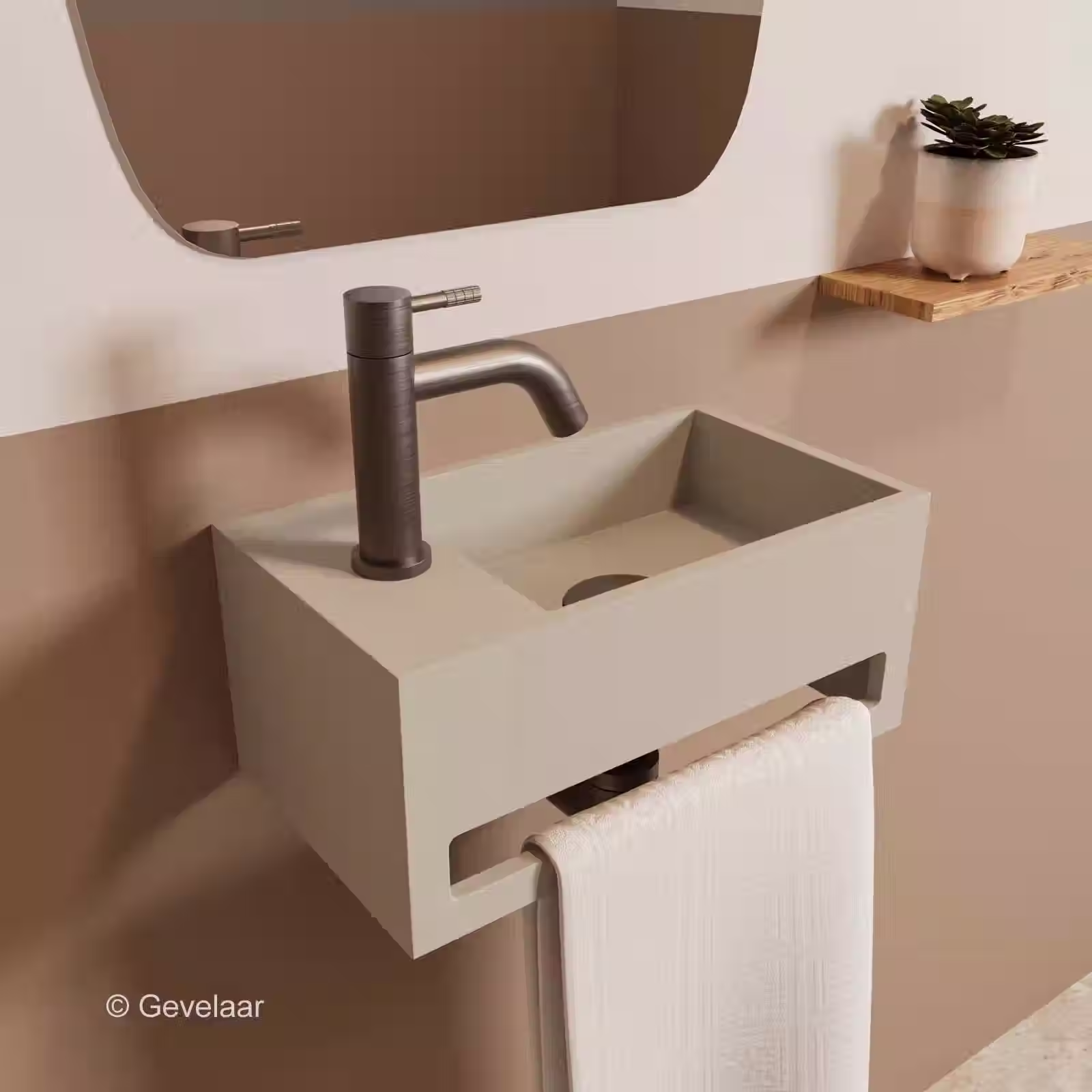Zaphir SoSu fonteinset solid surface beige links schuin gebogen gunmetal