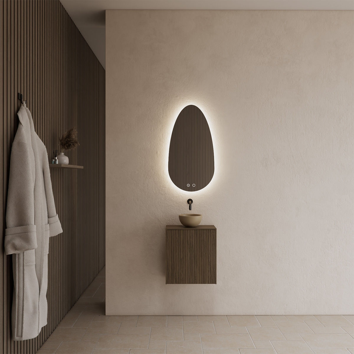 Gliss Design Timotheus fonteinkast 40 cm ribbelfront ash grey met topplaat