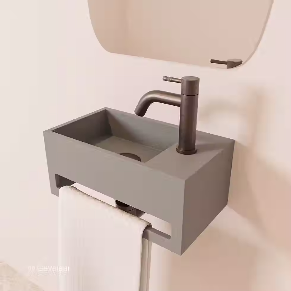 Zaphir SoSu fonteinset solid surface clay beton rechts schuin gebogen gunmetal