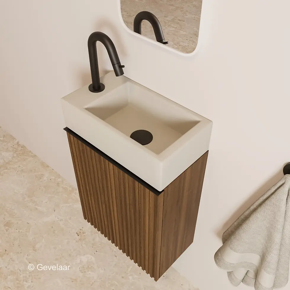 Tanaro Freshdip fontein kast noten - wasbak beige links