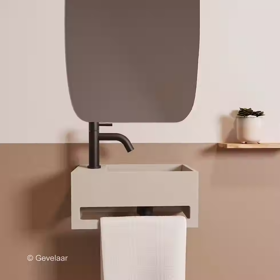 Zaphir SoSu fonteinset solid surface beige links schuin gebogen mat zwart