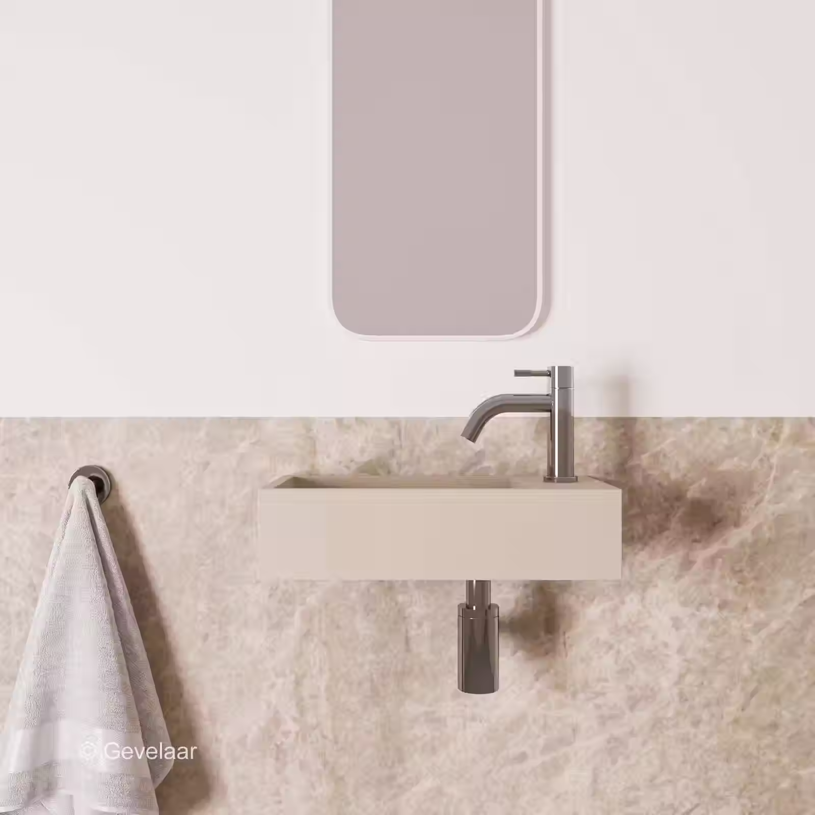 Zaphir Eva fonteinset solid surface beige rechts schuin gebogen chroom
