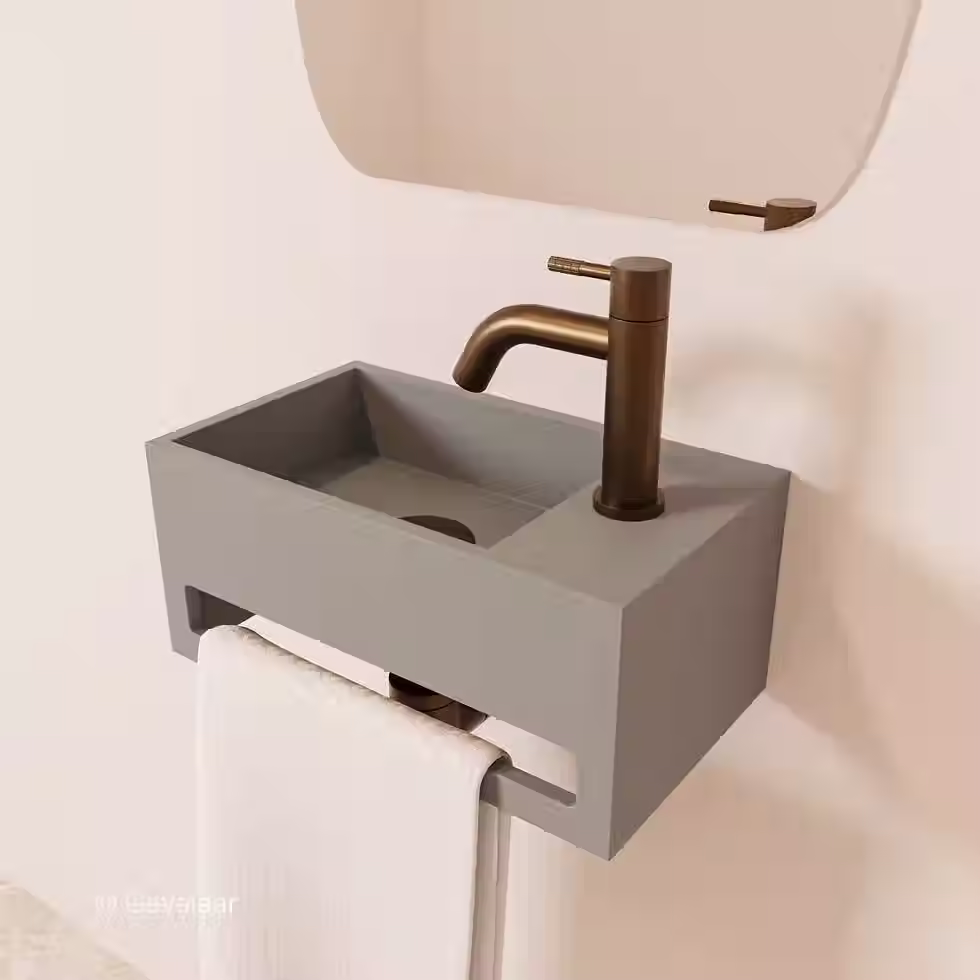 Zaphir SoSu fonteinset solid surface clay beton rechts schuin gebogen geb. brons