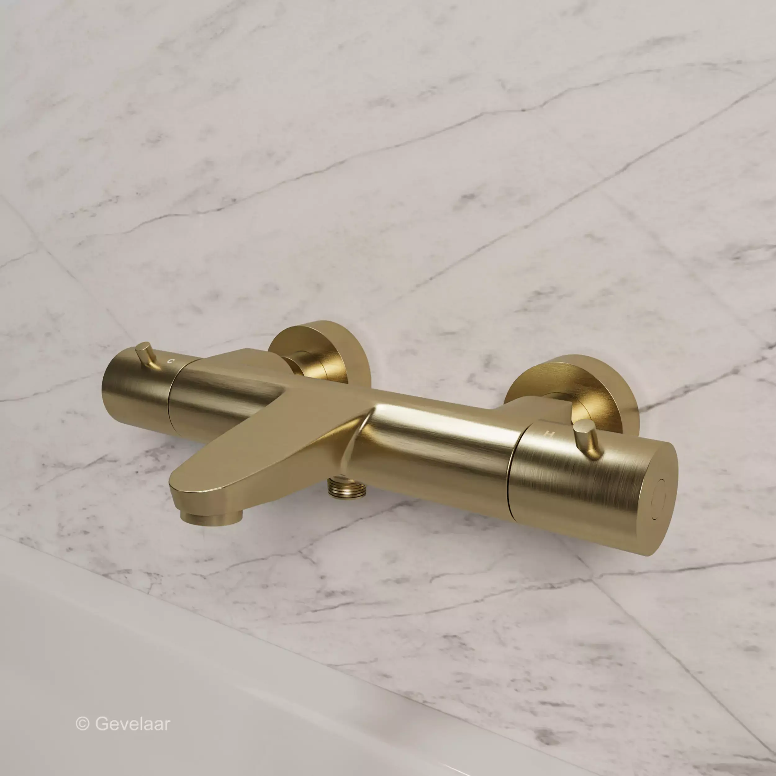 Wiesbaden Caral thermostatische badmengkraan geborsteld messing