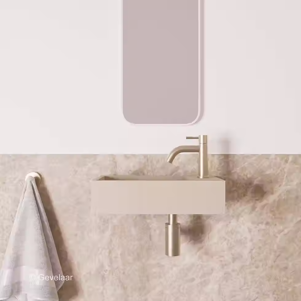 Zaphir Eva fonteinset solid surface beige rechts schuin gebogen RVS