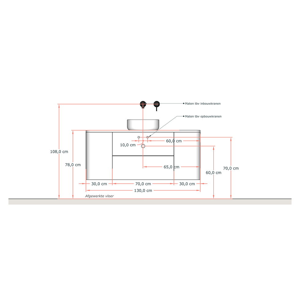 Thumbnail: SoXeL Rib badmeubel Cappu afgeronde hoeken afdekblad mat wit 130cm