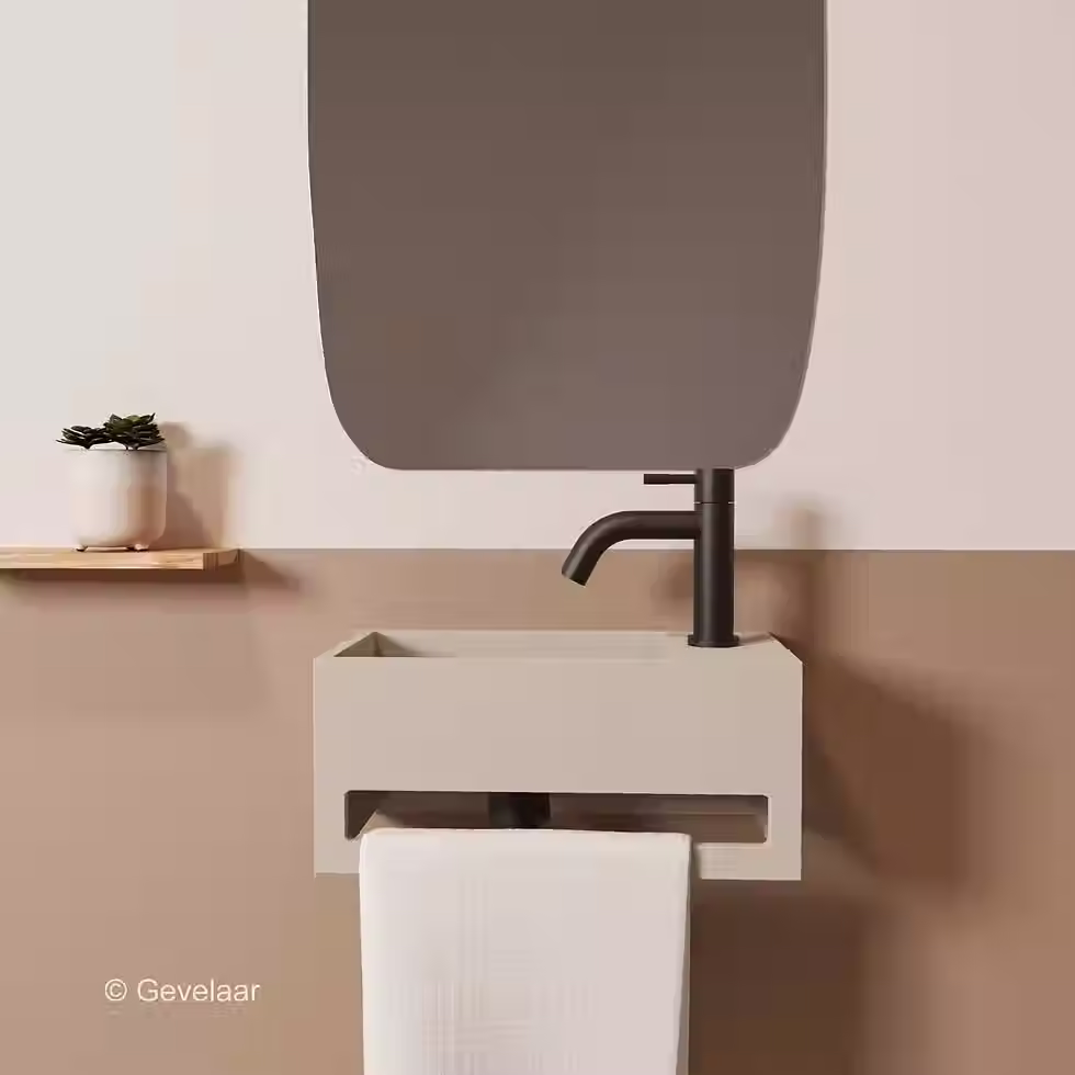 Zaphir SoSu fonteinset solid surface beige rechts schuin gebogen mat zwart