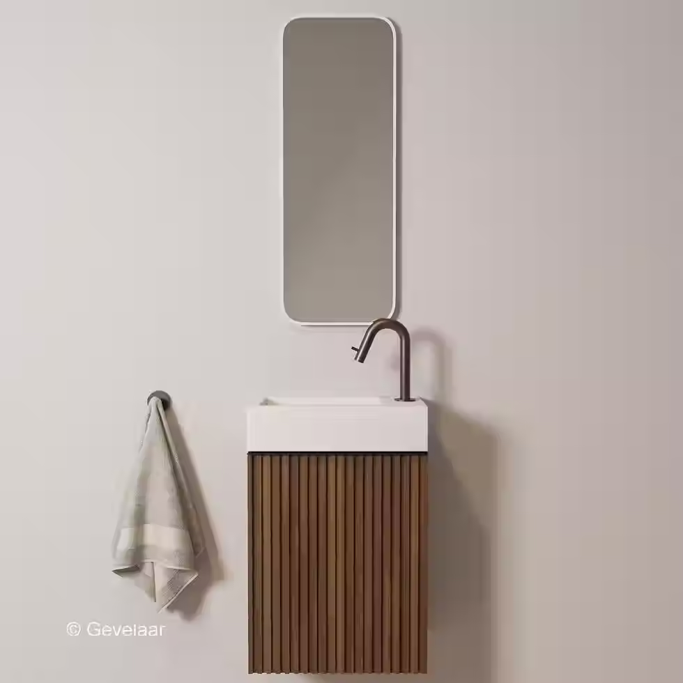 Thumbnail: Zaphir Freshdip Fonteinset noten kast wasbak glans wit kraan gunmetal