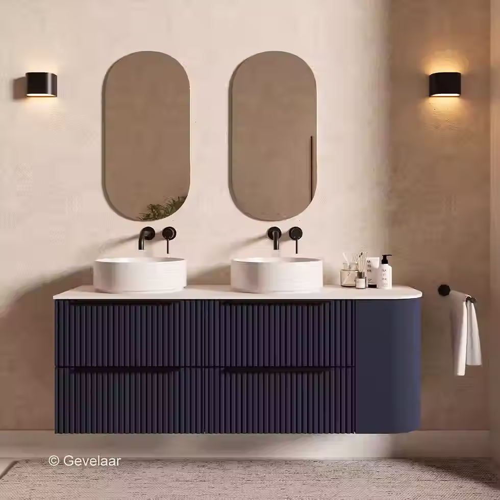 Thumbnail: SoXeL Rib badmeubel intens blauw dubbel afdekblad mat wit rechts 150cm