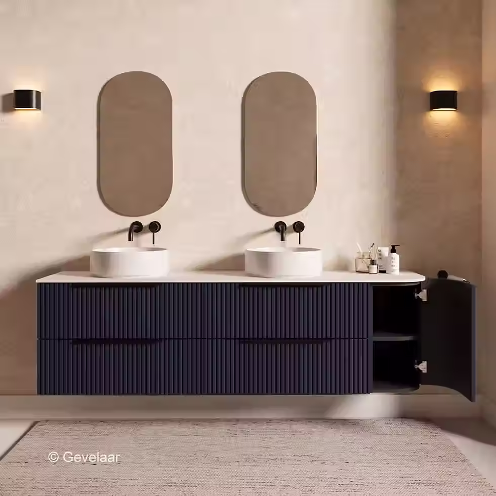 Thumbnail: SoXeL Rib badmeubel intens blauw dubbel afdekblad mat wit rechts 190cm