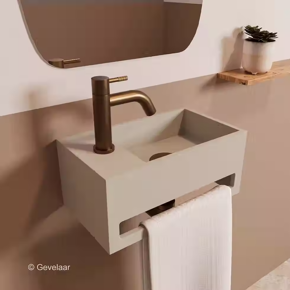 Zaphir SoSu fonteinset solid surface beige links schuin gebogen geb. brons
