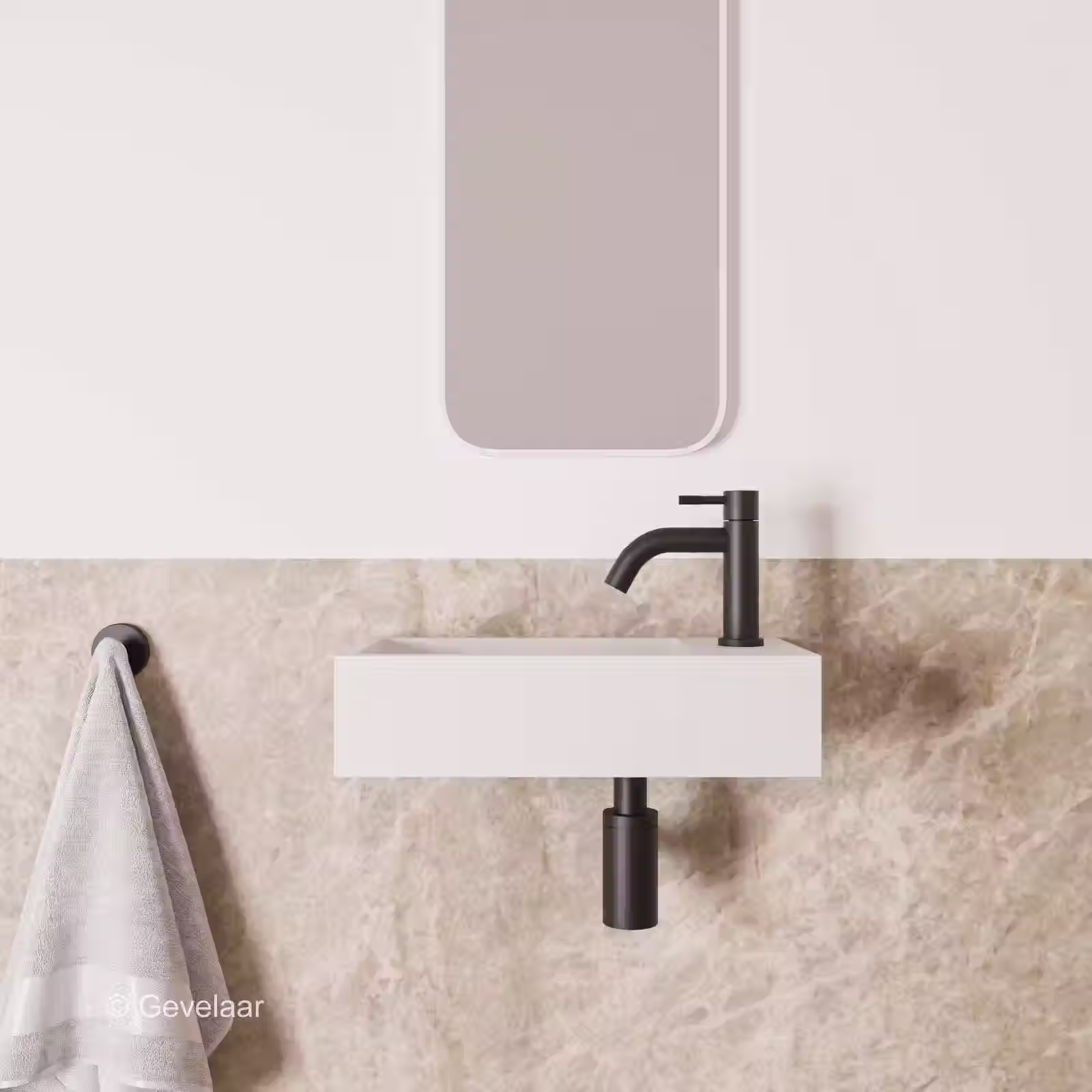 Zaphir Eva fonteinset solid surface mat wit rechts schuin gebogen mat zwart