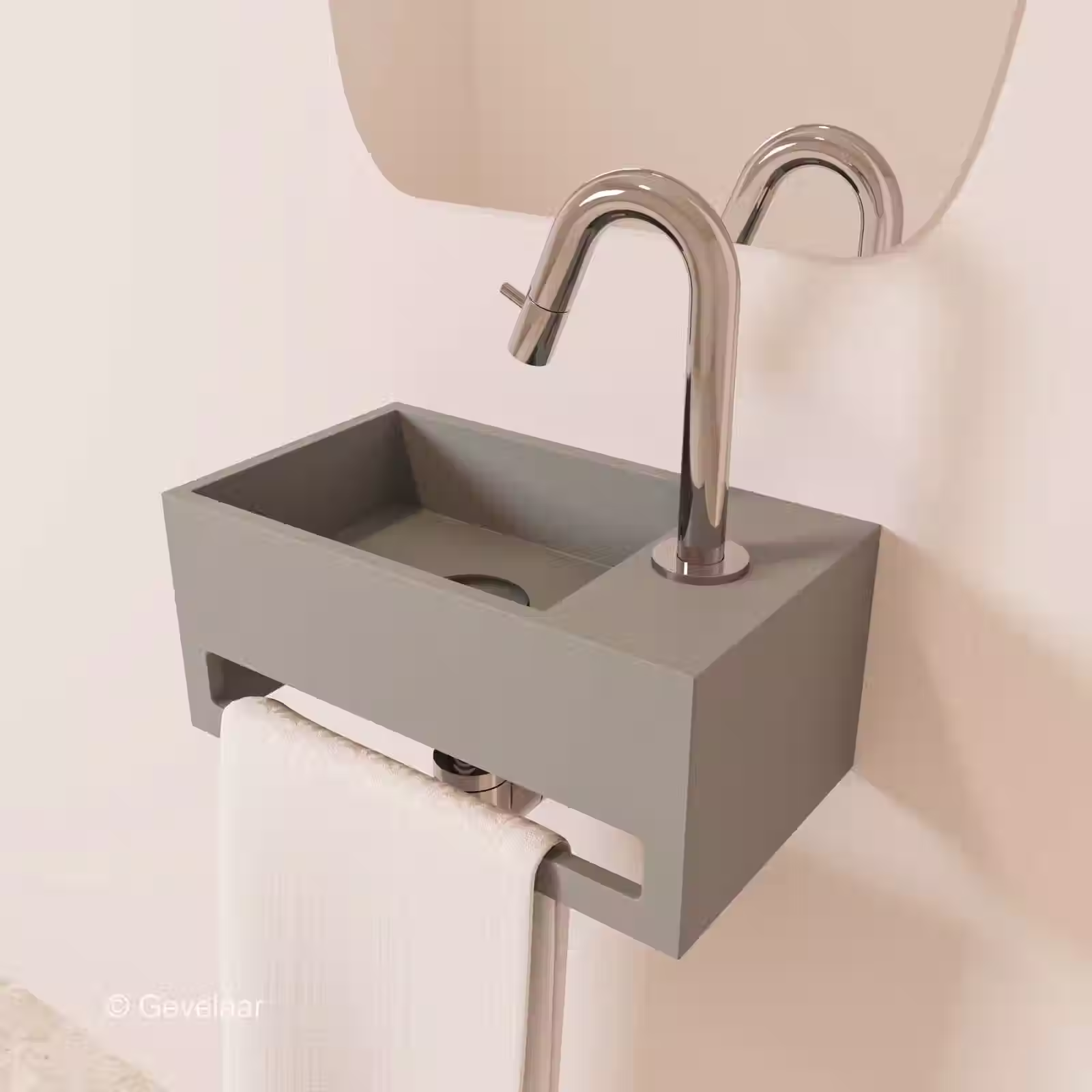 Zaphir SoSu fonteinset solid surface clay beton rechts gebogen chroom