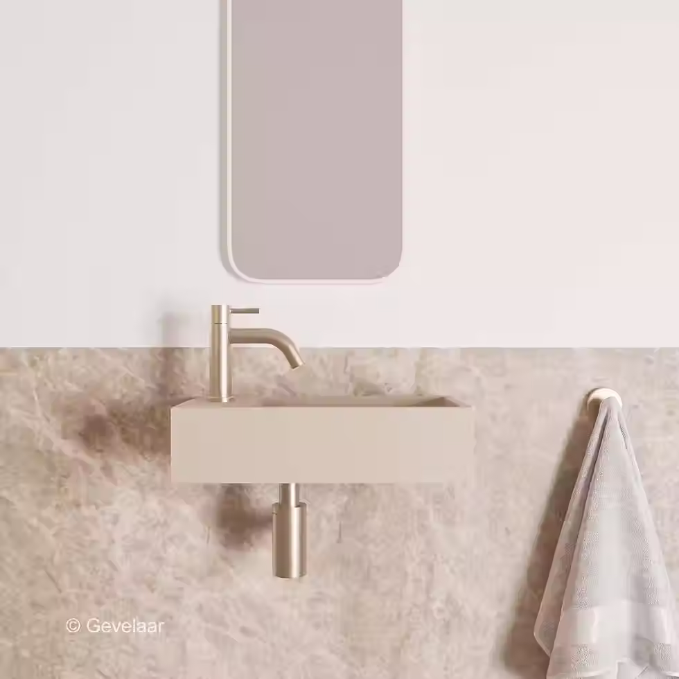 Zaphir Eva fonteinset solid surface beige links schuin gebogen RVS