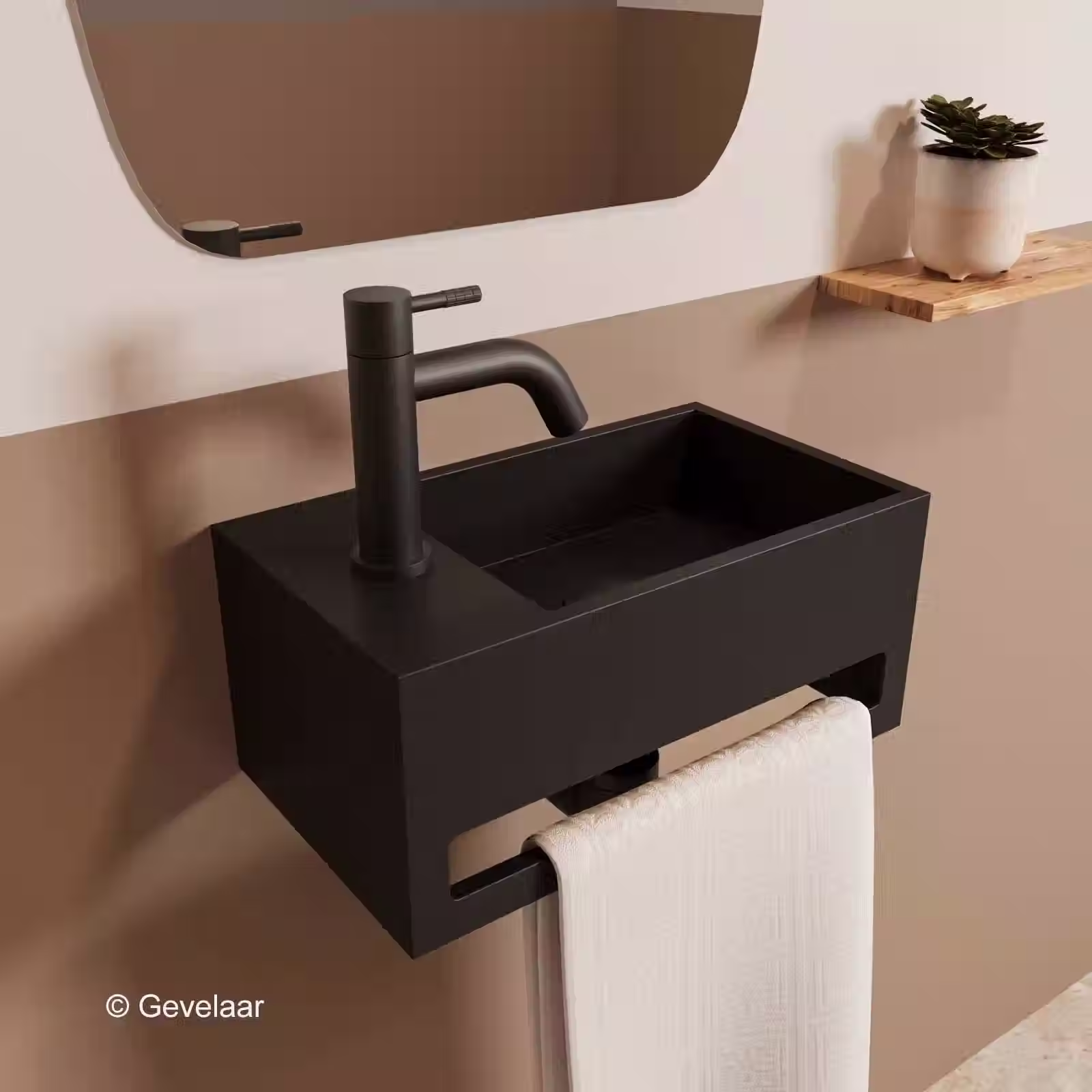 Zaphir SoSu fonteinset solid surface mat zwart links schuin gebogen mat zwart