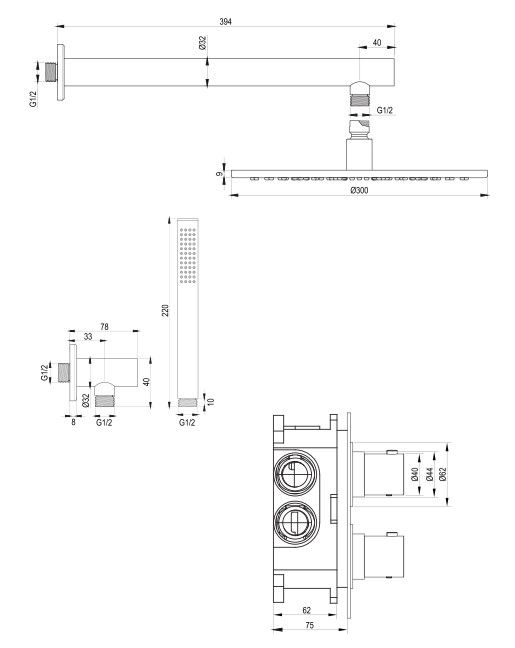 Thumbnail: Brauer Inbouwset 26 Thermostatische Regendouche Ø300 met Chrome Edition