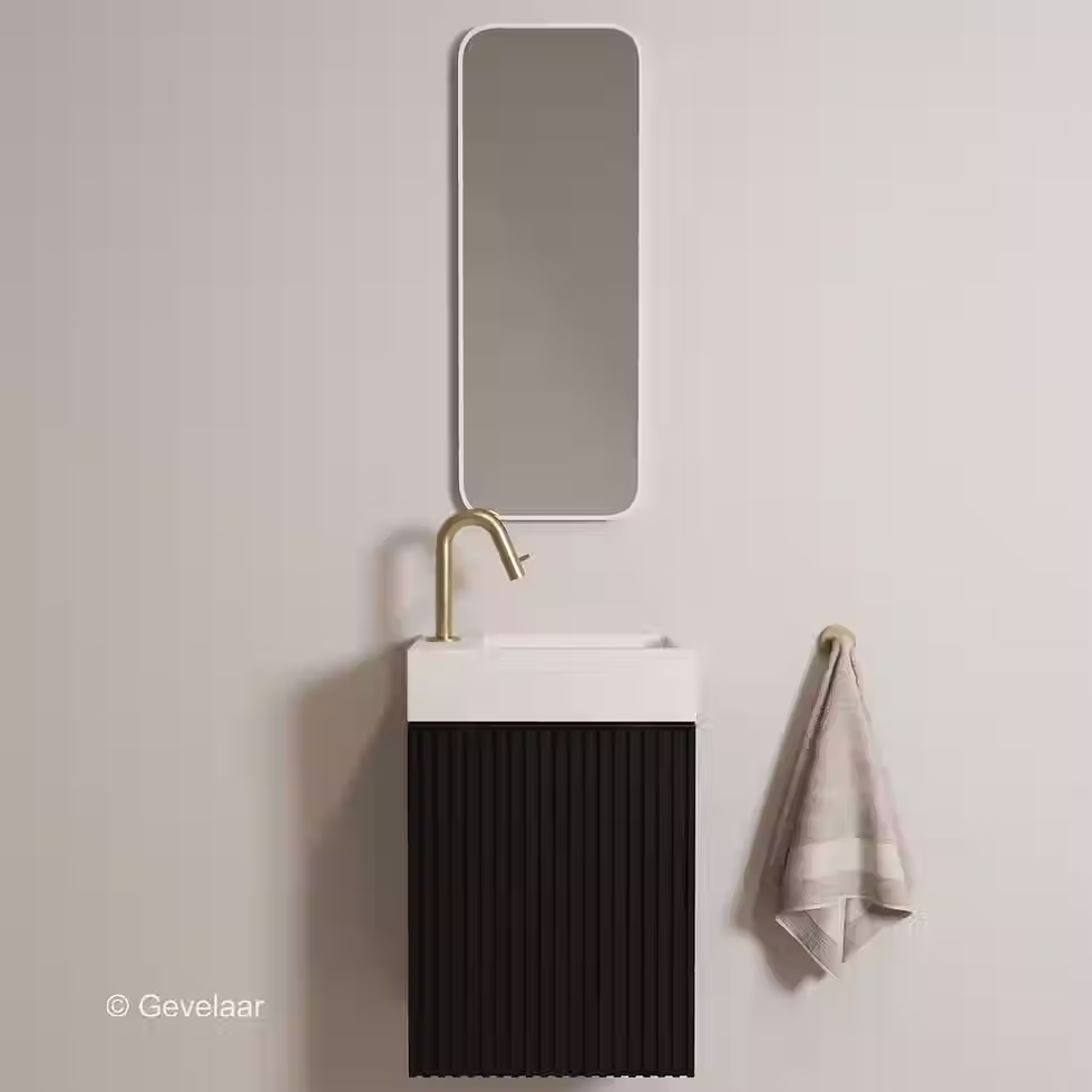 Zaphir Freshdip Fonteinset zwarte kast wasbak mat wit kraan geb. goud