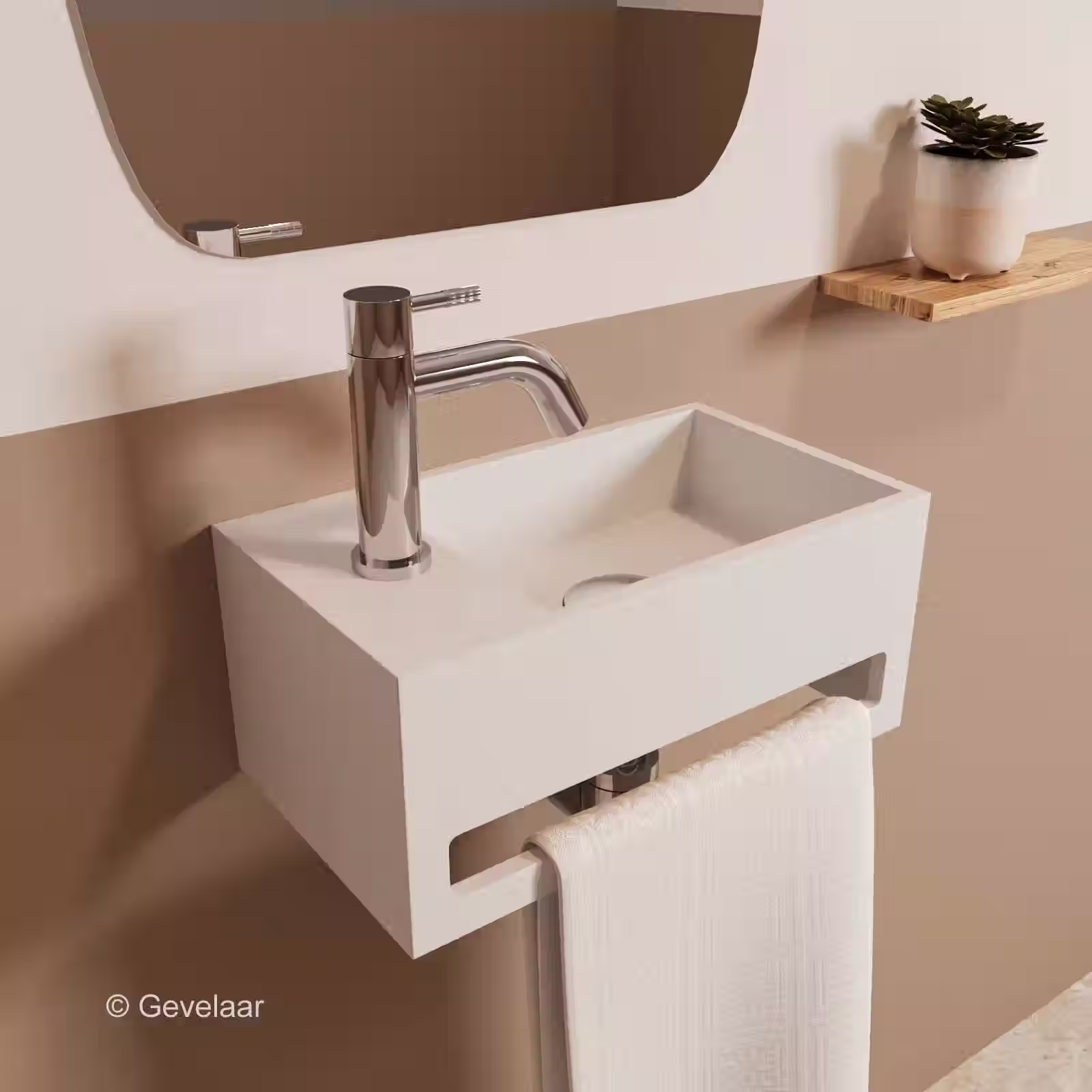 Zaphir SoSu fonteinset solid surface mat wit links schuin gebogen chroom