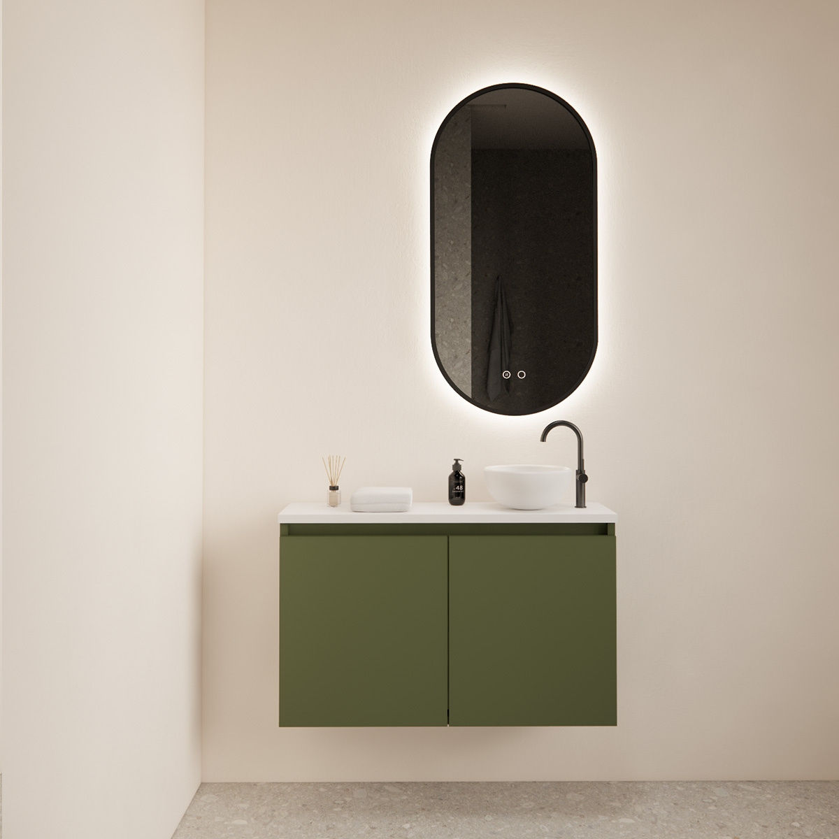 Gliss Design Echo toiletmeubel 80 cm olijfgroen met topplaat mat wit
