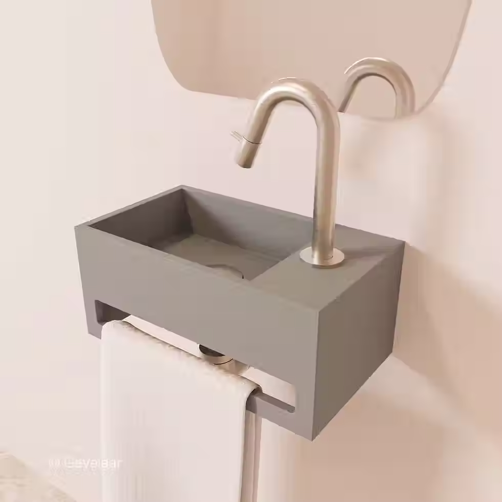 Zaphir SoSu fonteinset solid surface clay beton rechts gebogen RVS