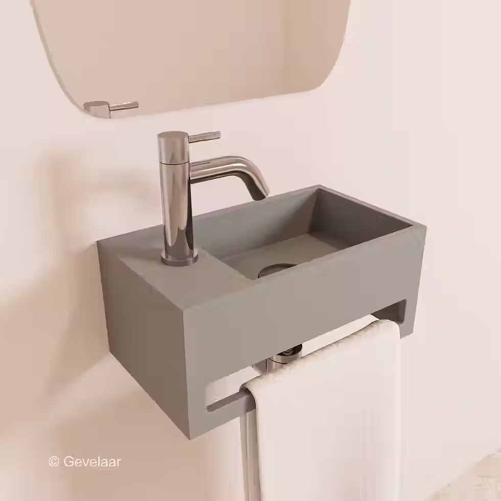 Zaphir SoSu fonteinset solid surface clay beton links schuin gebogen chroom