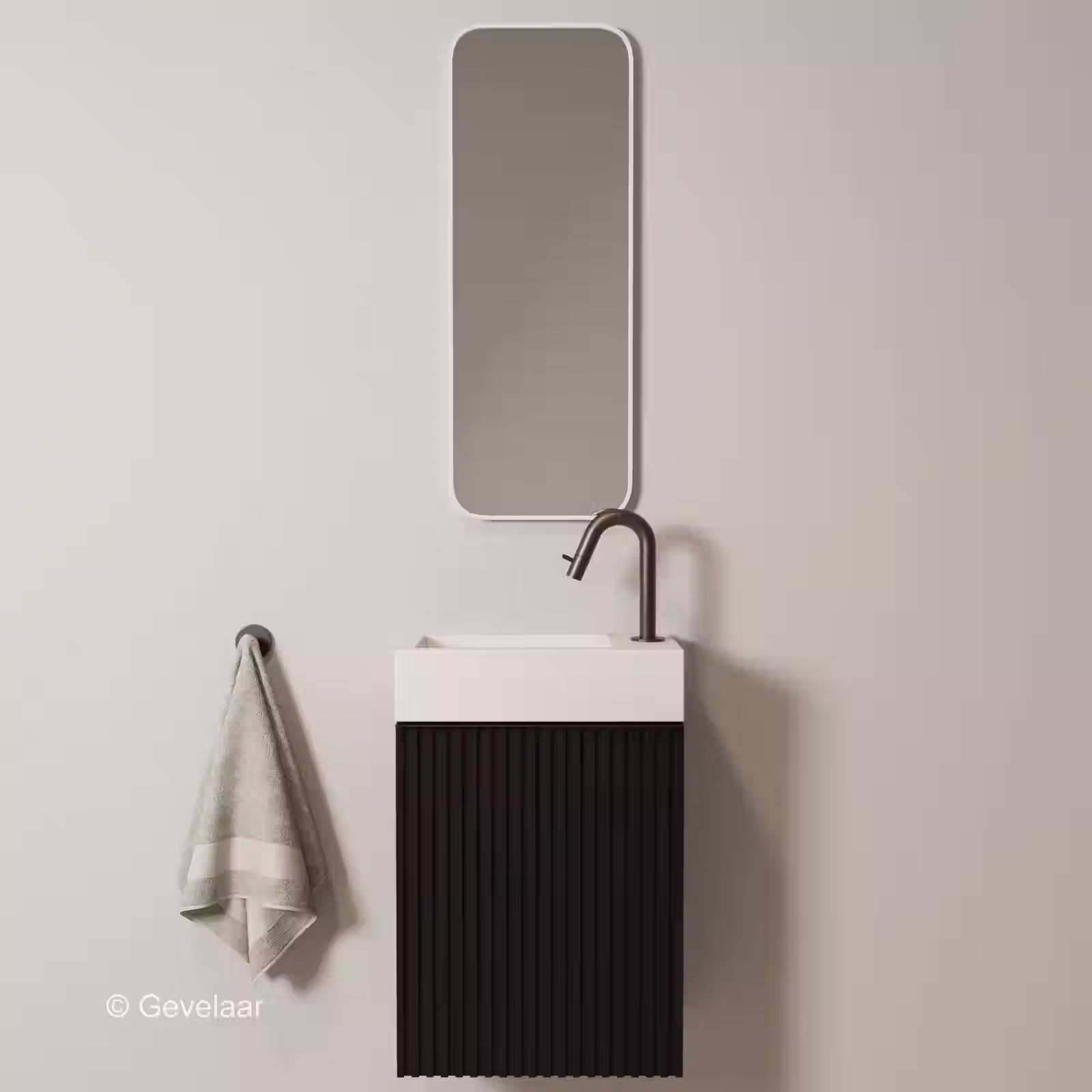 Zaphir Freshdip Fonteinset zwarte kast wasbak glans wit kraan gunmetal