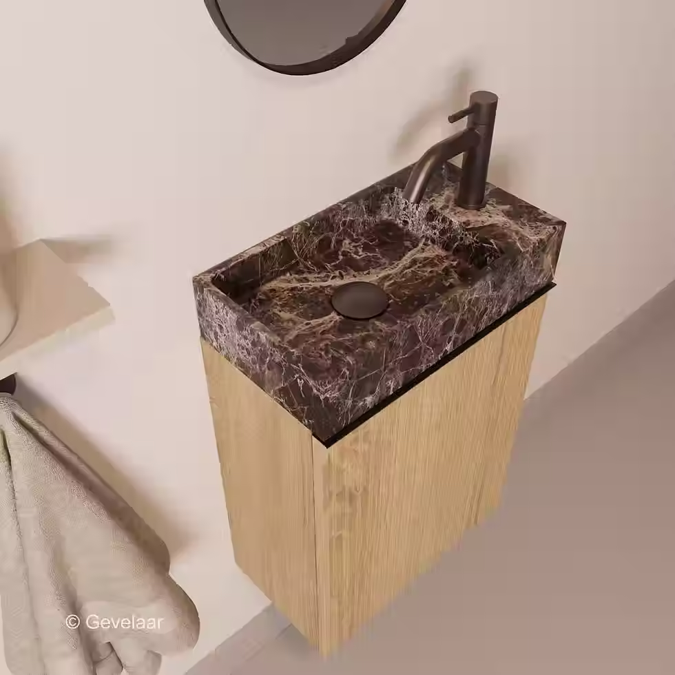 Thumbnail: Zaphir Freshdream fonteinset eiken emperador rechts schuin gebogen gunmetal