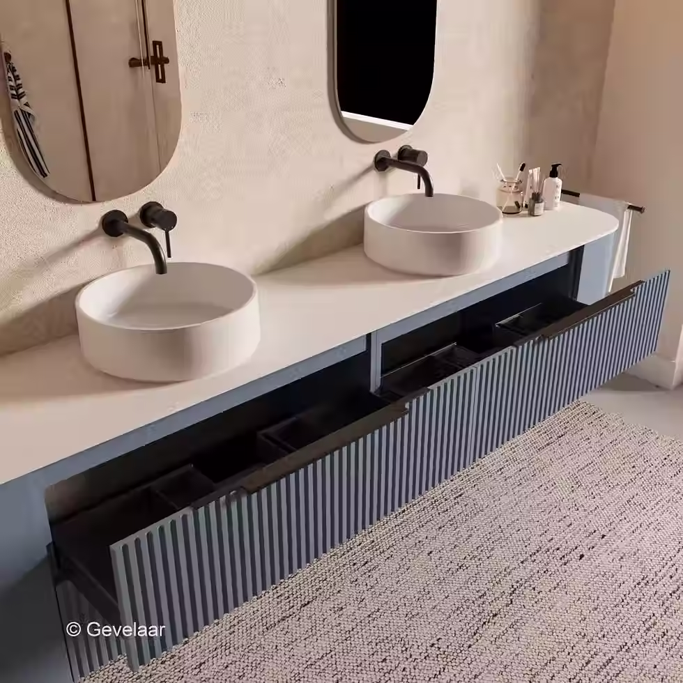 Thumbnail: SoXeL Rib badmeubel mis blauw afgeronde hoeken dubbel afdekblad mat wit 240cm