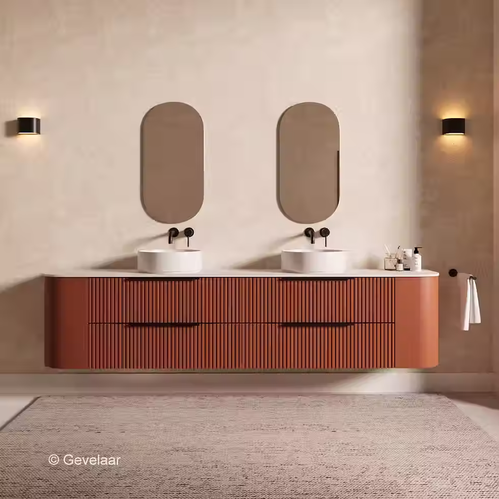 Thumbnail: SoXeL Rib badmeubel Terra afgeronde hoeken dubbel afdekblad mat wit 240cm