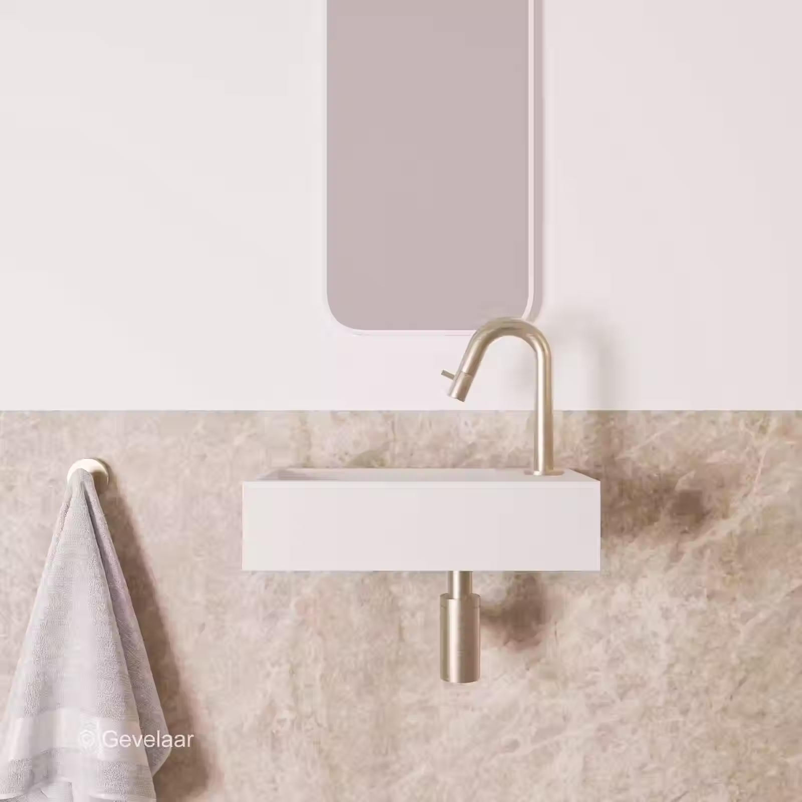 Zaphir Eva fonteinset solid surface mat wit rechts gebogen RVS
