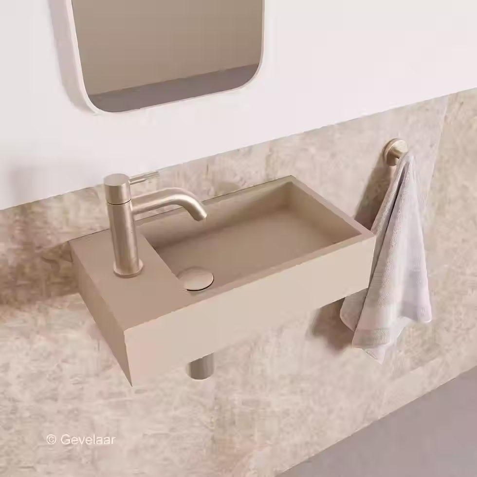 Zaphir Eva fonteinset solid surface beige links schuin gebogen RVS