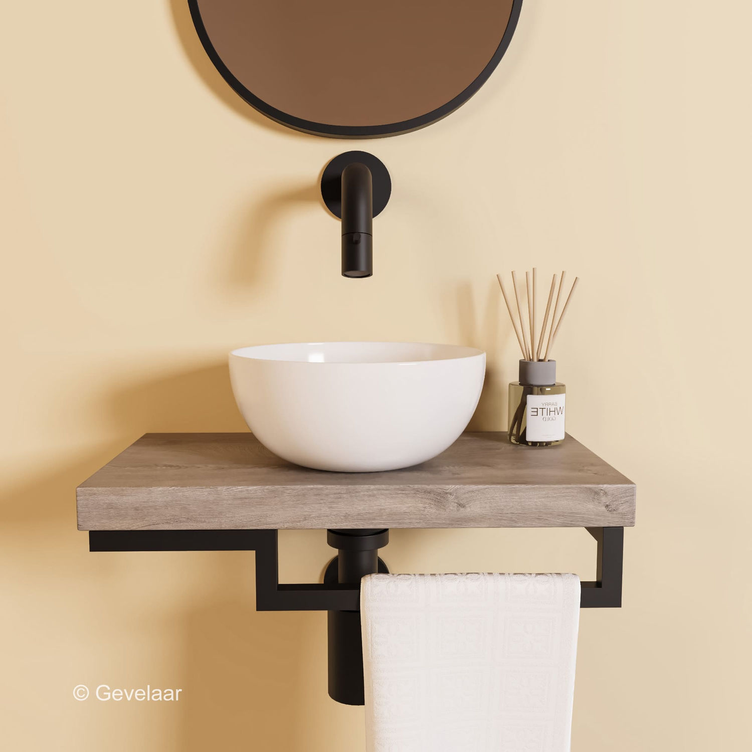 Proline TOP Raw Oak fontein zonder kraanset - kom 20cm handdoekhouder rechts