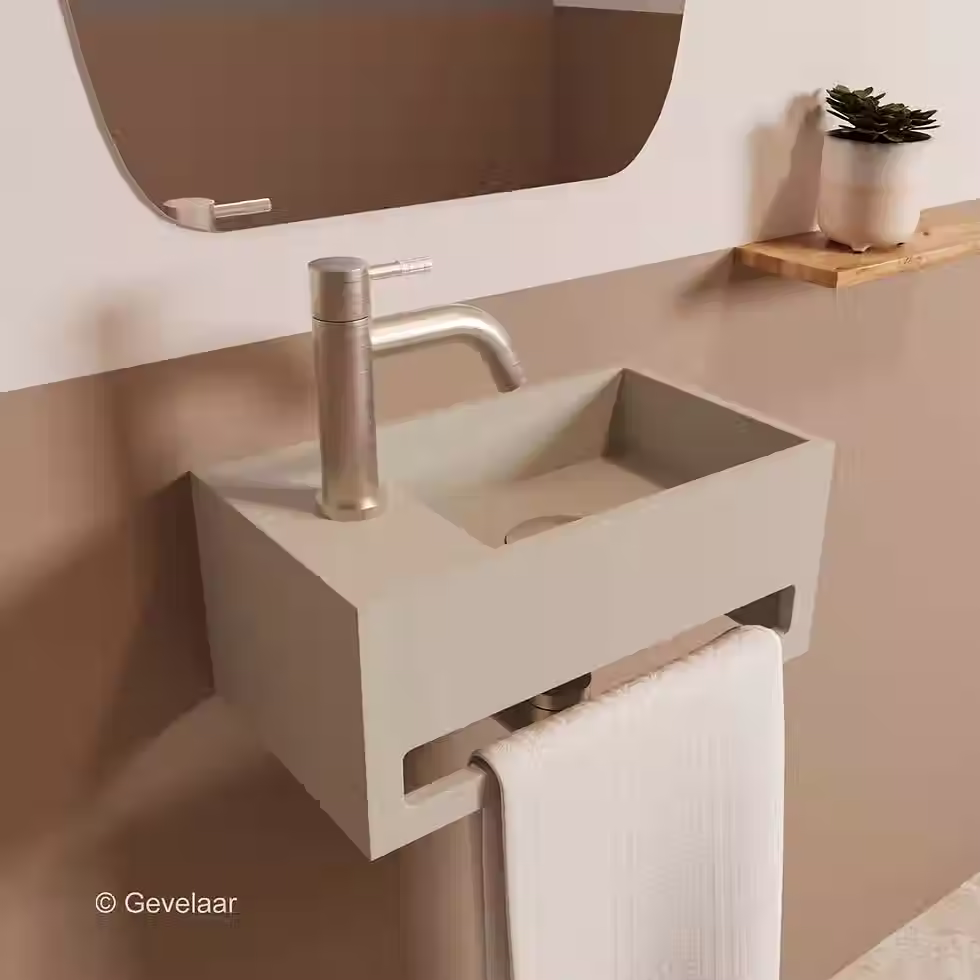 Zaphir SoSu fonteinset solid surface beige links schuin gebogen RVS