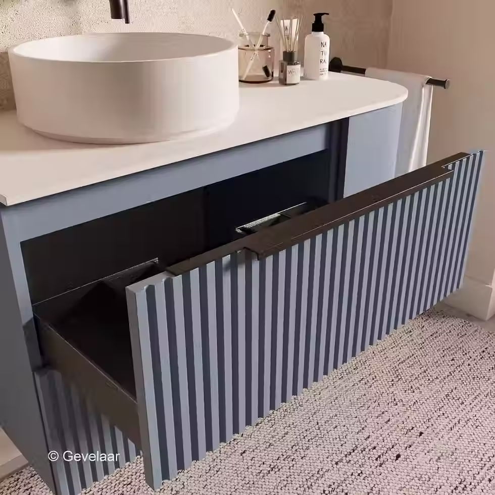 Thumbnail: SoXeL Rib badmeubel mis blauw afgeronde hoek afdekblad mat wit rechts 100cm