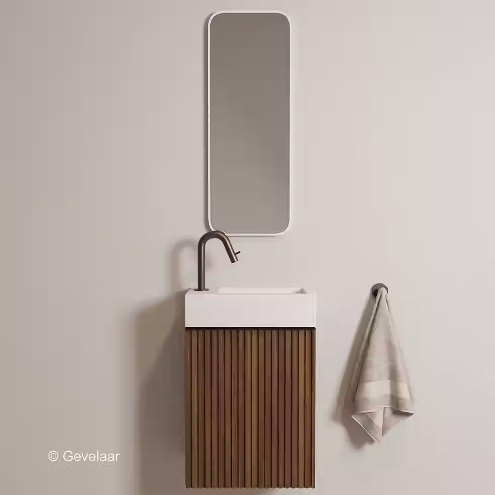 Zaphir Freshdip Fonteinset noten kast wasbak mat wit kraan gunmetal