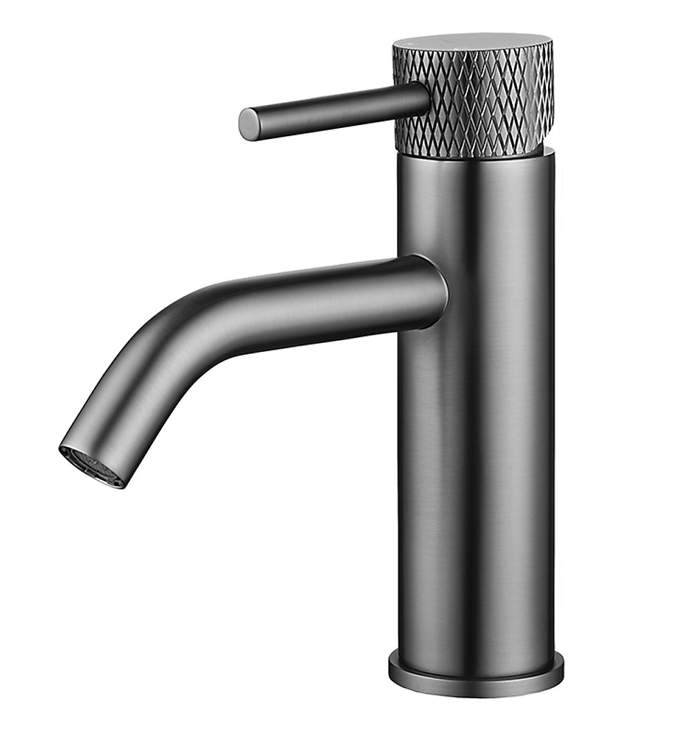 Wiesbaden Ribbd wastafelkraan met coldstart gunmetal